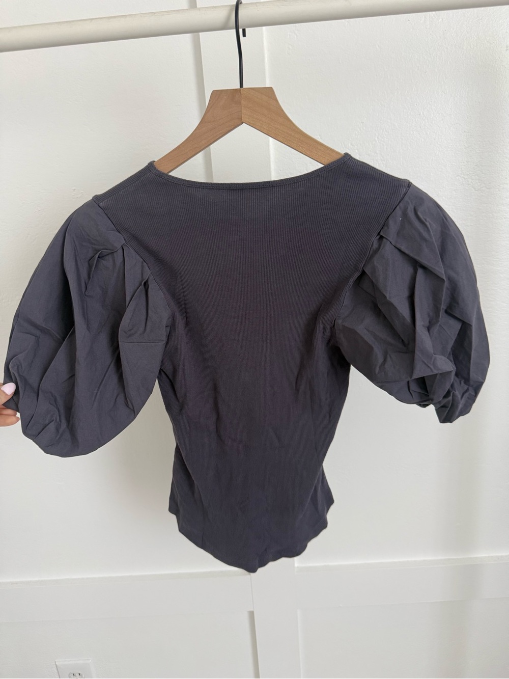 Ulla Johnson Grey Ribbed Puff Sleeve Top - Picture 4 of 4